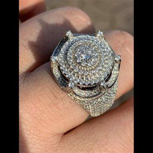 Men's Large Solid 925 Silver 5ct King Crown Simulated Diamond Pinky RING HIP-HOP